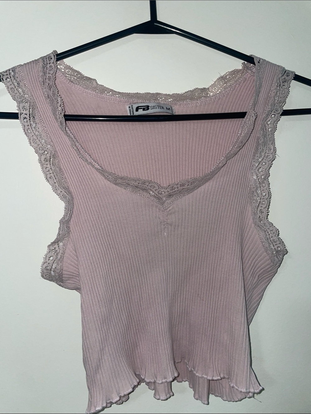Delicate Ribbed Lace-Trim Tank - Dusty Rose